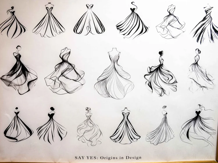 Illustrationen unterschiedlicher Brautkleid-Silhouetten bei SAY YES